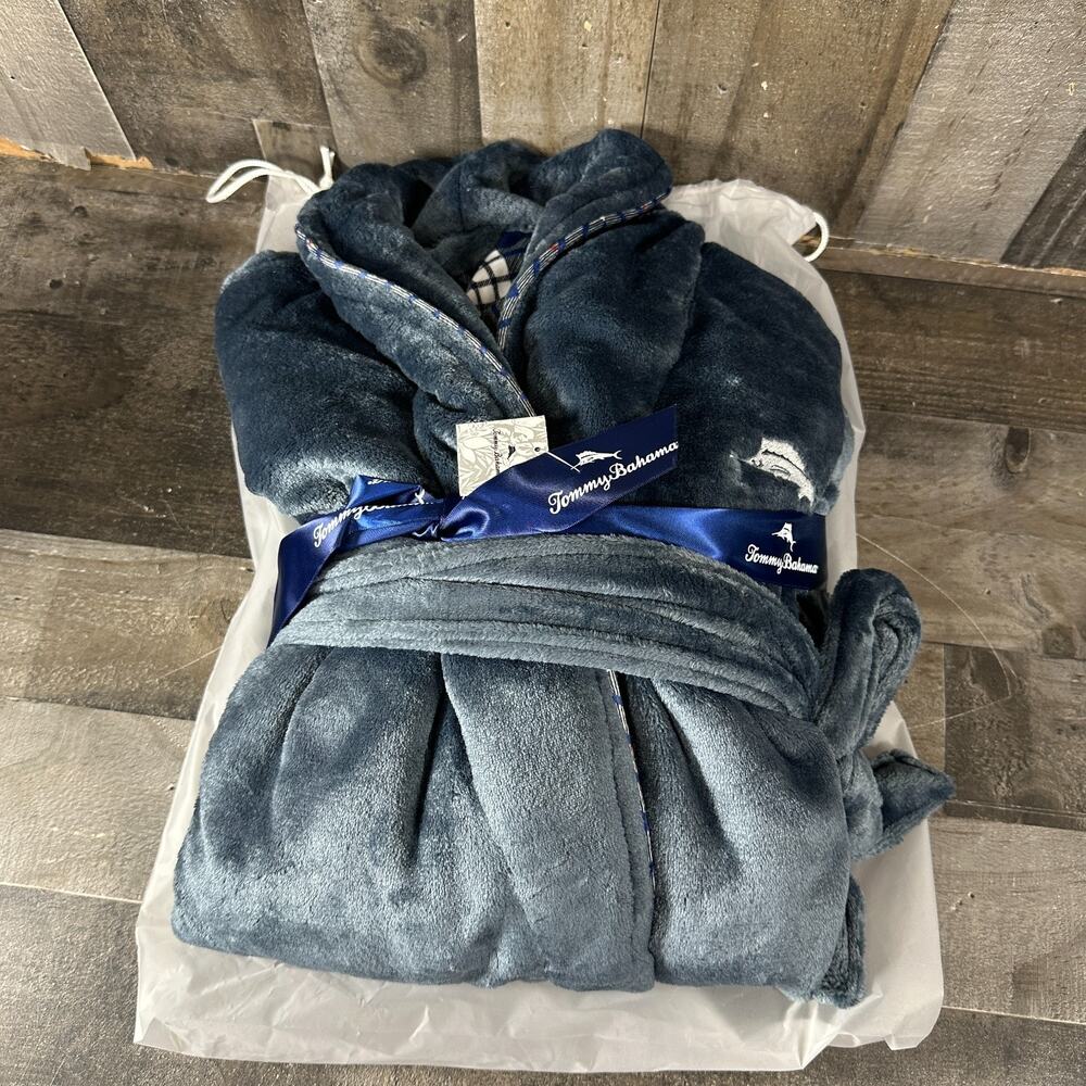 Tommy Bahama His Hers Navy Blue Plush Robe One Size Fits Most New